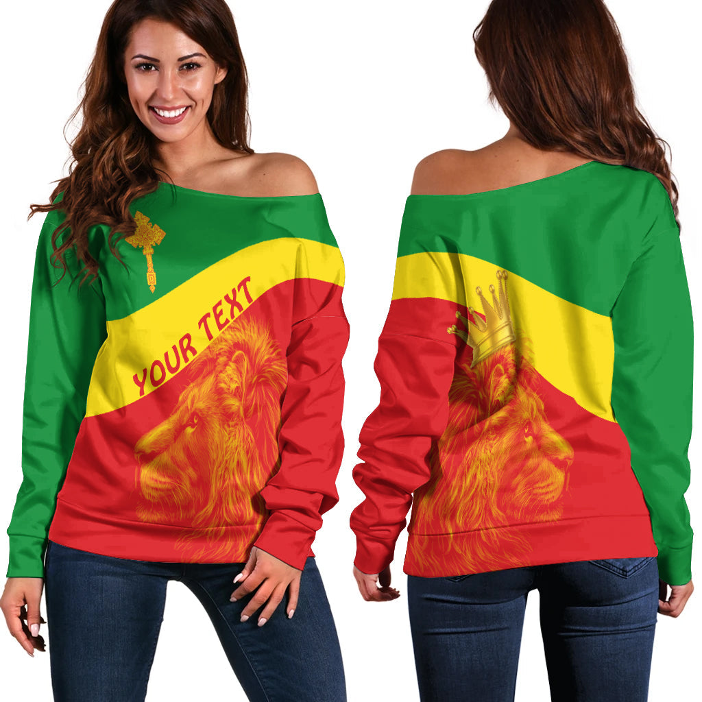 (Custom Personalised) Ethiopia Off Shoulder Sweater Ethiopian Cross And Lion Of Judah Lt13