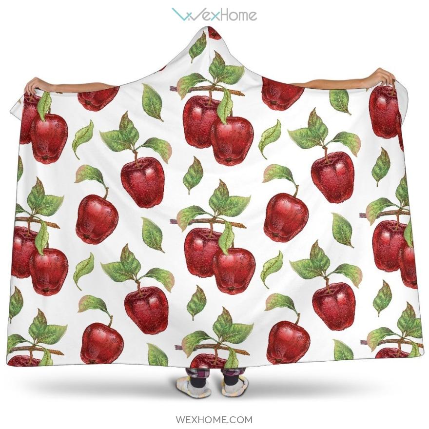 Red Apples Pattern Hooded Blanket