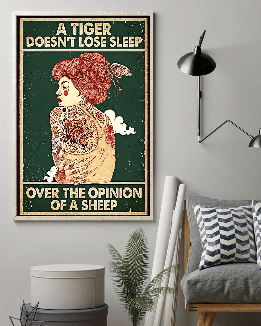 Tattooed Girl A Tiger Doesnt Lose Sleep Poster Canvas – Vintage Home Decor Wall Art Evg80749