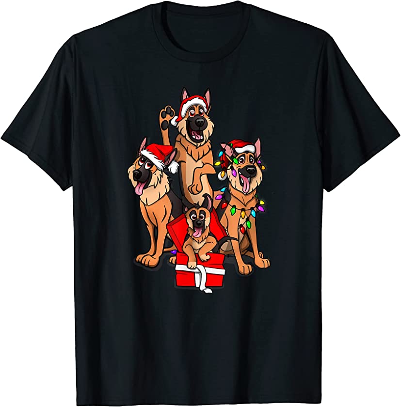 Christmas German Shepherds and puppy T-Shirt