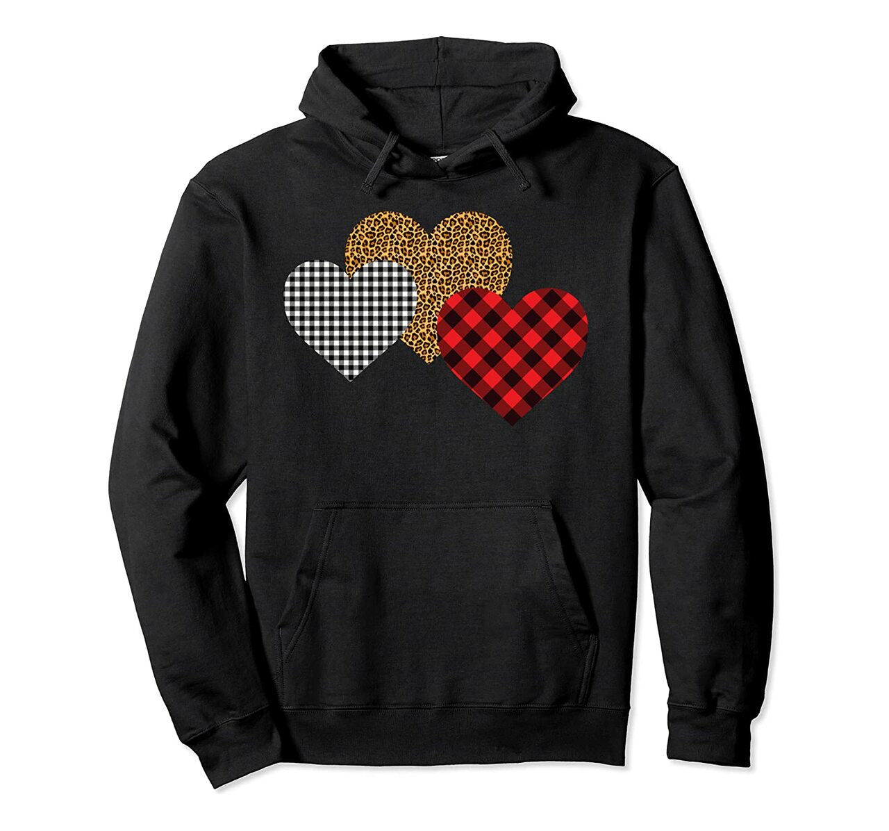 Three Hearts Leopard Buffalo Plaid Valentines Day Pullover Hoodie T Shirt, Sweatshirt,Hoodie