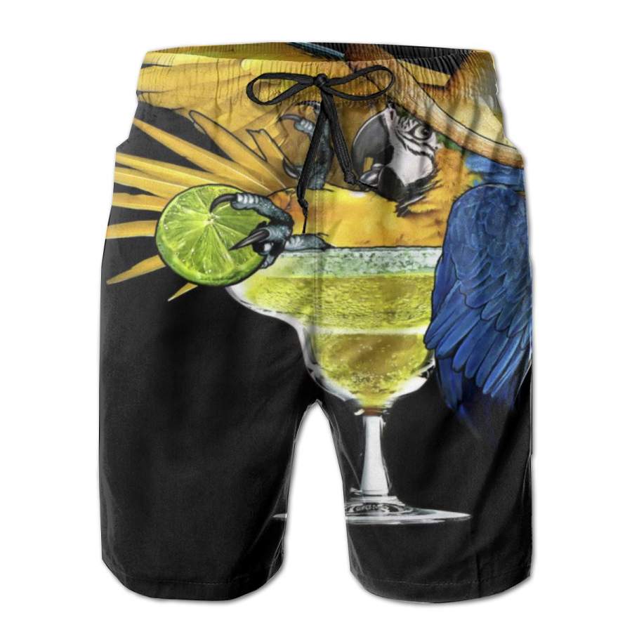 2 Pack Margarita Parrot Poster Men Swim Trunks Drawstring Elastic Waist Quick Dry Beach Shorts with Mesh Lining Swimwear Bathing Suits