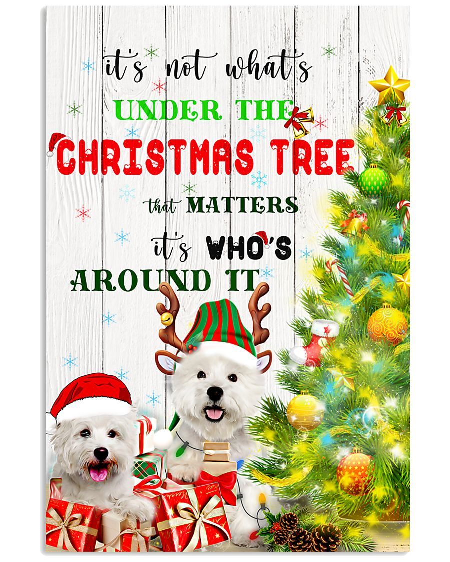 Westie Dog Under The Christmas Tree Vertical Poster Perfect Gifts For Dog Lover, On Birthday, Xmas, Home Decor Wall Art Print No Frame Full Size