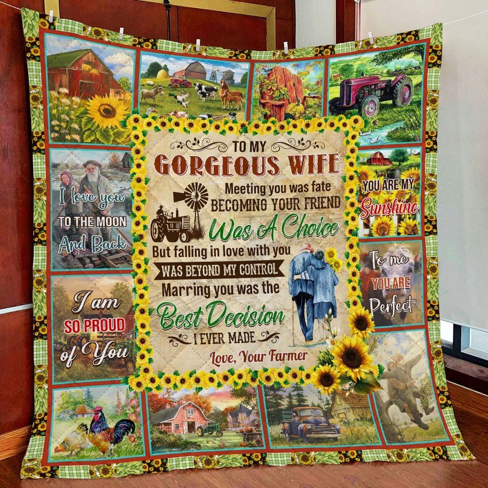 To My Gorgeous Wife. Farmer Quilt Blanket