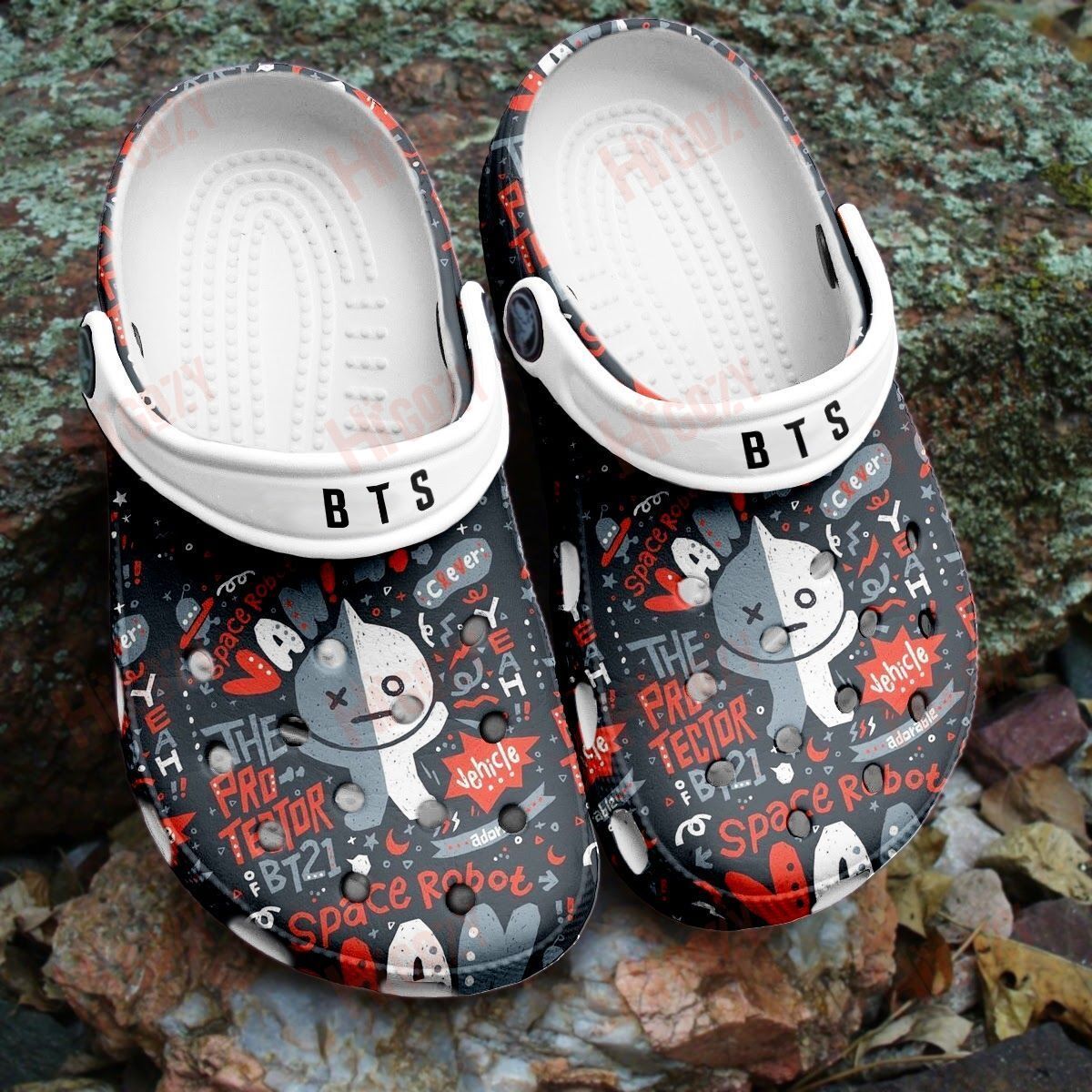 Bts Bt21 Crocs, Bt21 Black Crocs, Crocs Idol Bts, Bts Army Crocband Clog