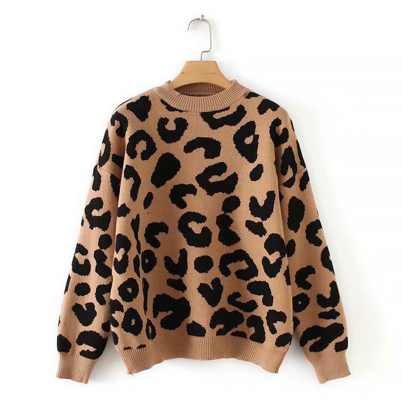 Tangada women leopard knitted sweater winter animal print thick long sleeve female pullovers casual tops 2X05 alx