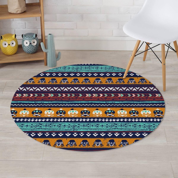 Colorful Neon Ethic Aztec Maya Print Round Rug