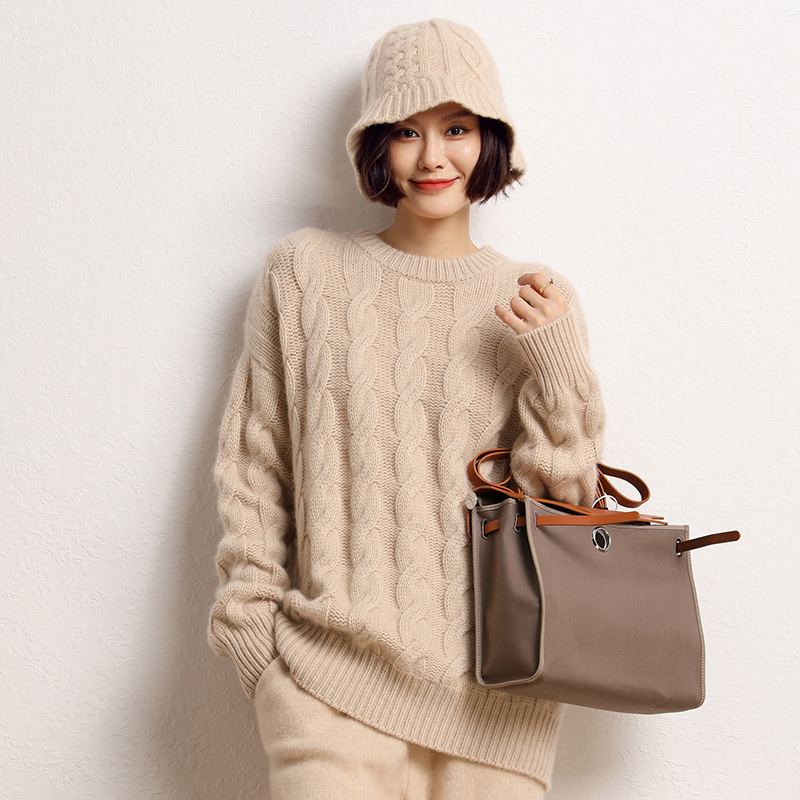 2022 Hot Sale Autumn Winter 100% Pure Cashmere Sweater O-neck Women’s High Quality Soft Female Loose Thickened Knitted Pullover alx