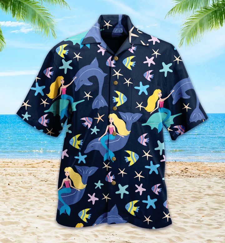 Mermaid And Dolphin Blue Hawaii Shirt Ha23110