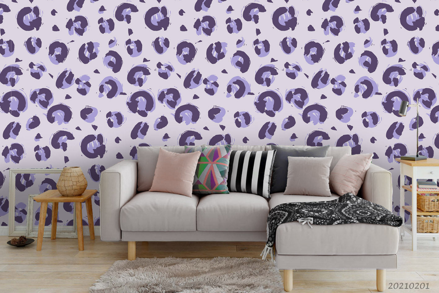 3D Hand Drawn Purple Animal Print Wall Mural Wallpaper Lqh 139