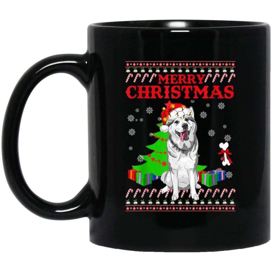 Siberian Husky Ugly Sweater Christmas Cute Dog Gift  11 oz 15 oz Mug Black