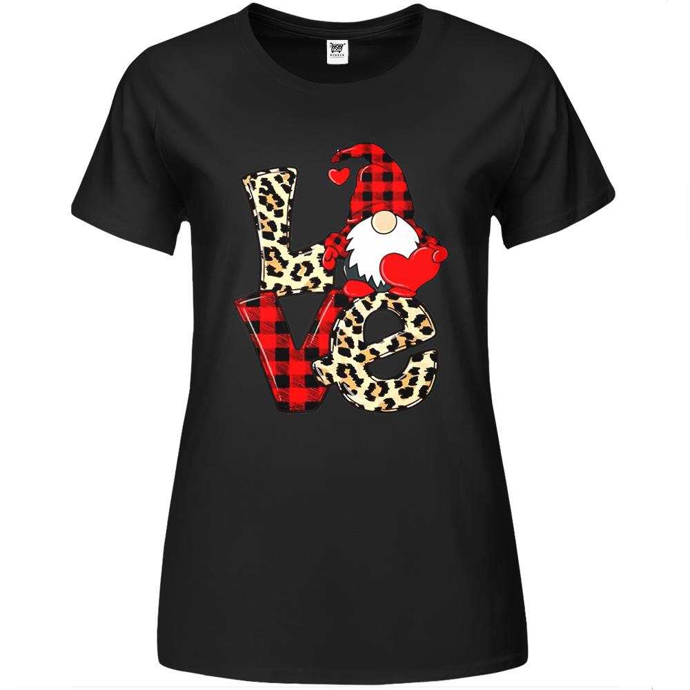 Cute Gnomes Valentines Love Leopard Plaid Couple Matching Premium Womens T Shirts