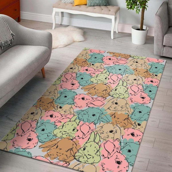 Rabbit Bunny Area Rug Living Room Rug Home Decor Floor Decor VH3