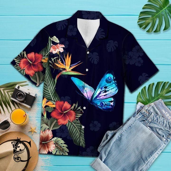 Beach Shirt High Quality Flower Butterfly Hawaiian Shirt- Chillicothemall