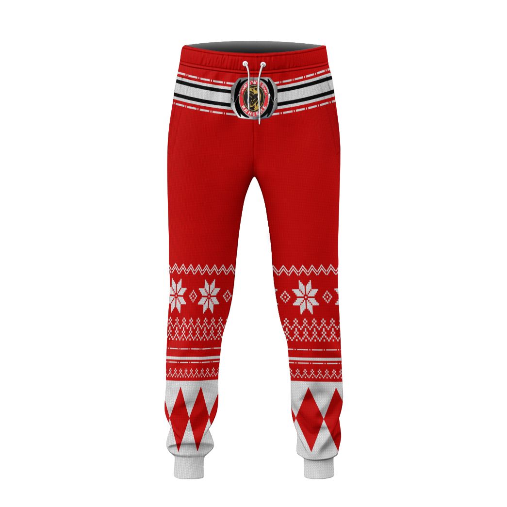 3D Red Mighty Morphin Power Ranger Ugly Christmas Custom Sweatpants