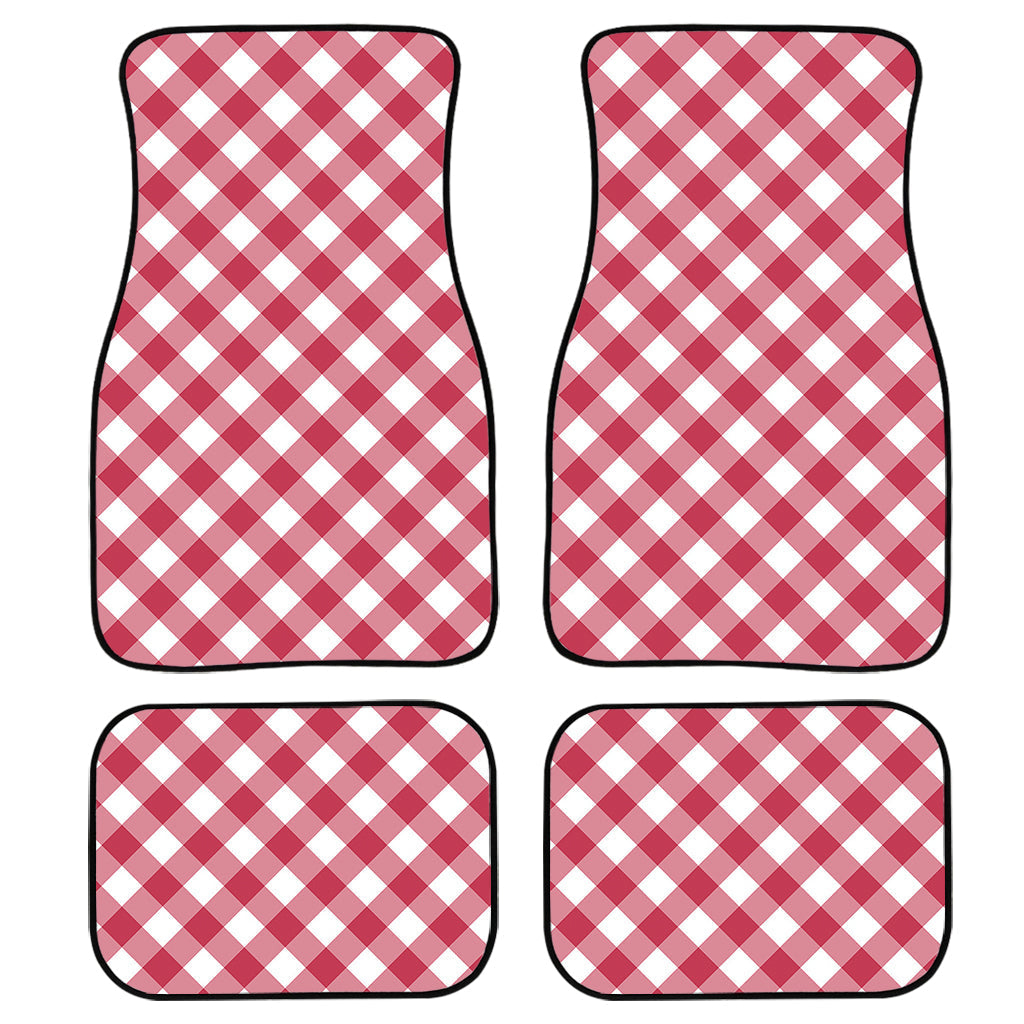 Cardinal Red And White Gingham Print Front And Back Car Floor Mats, Front Car Mat