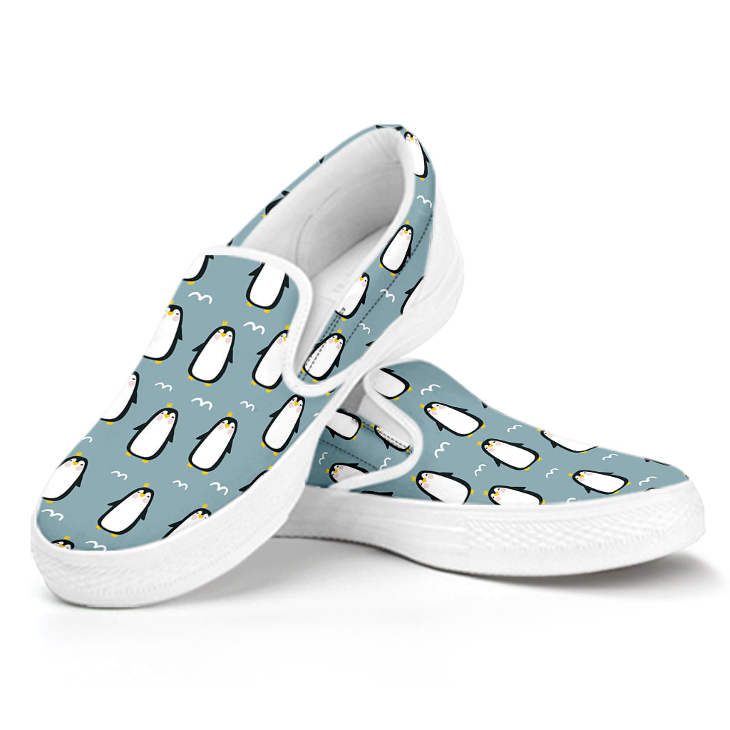 Cartoon Emperor Penguin Pattern Print White Slip On Shoes