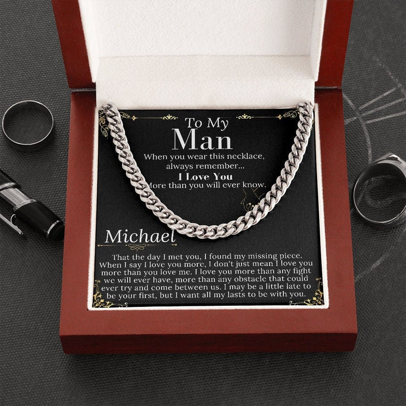 To My Man Cuban Link Chain  Necklace For Him, Romantic Valentines Day Gifts For Him Christmas, Best Jewelry For Men, Jewelry For Him Romantic Birthday