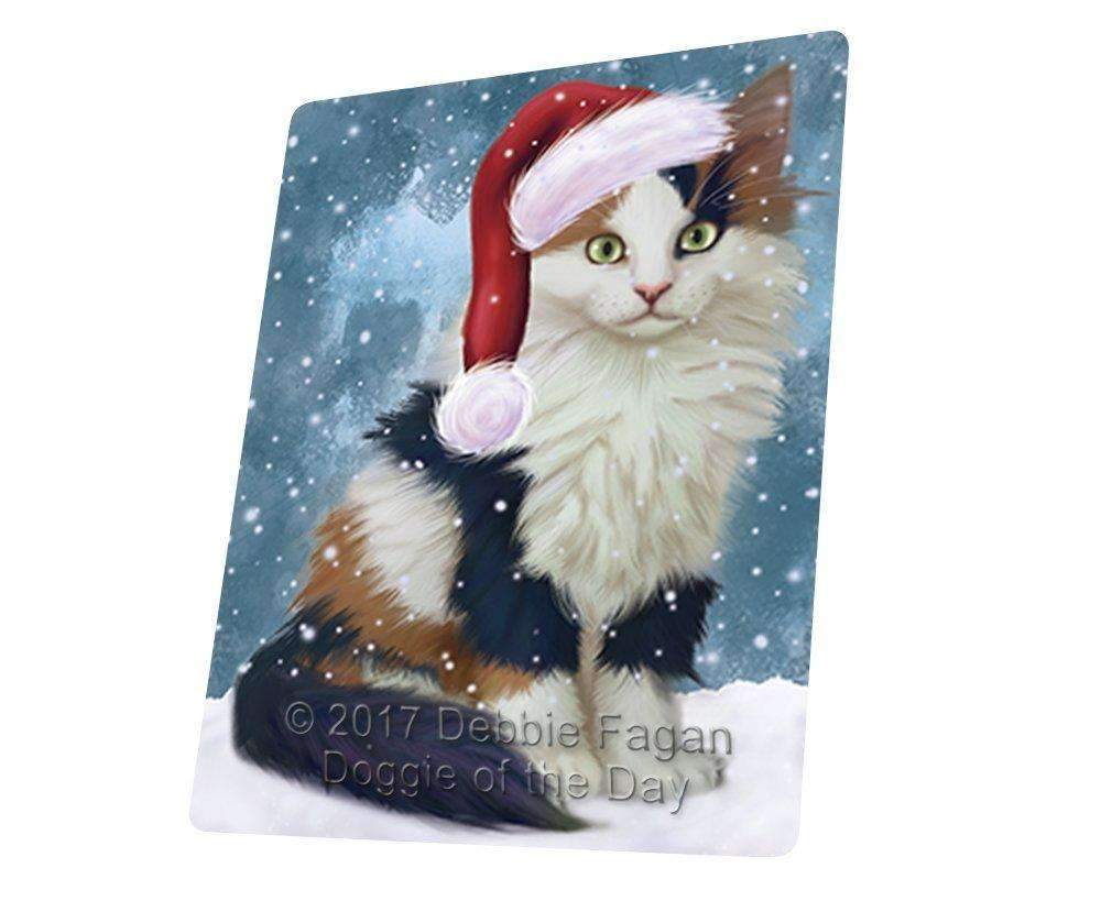 Let It Snow Christmas Holiday Calico Kitten Dog Wearing Santa Hat Art Portrait Print Woven Throw Sherpa Plush Fleece Blanket D068