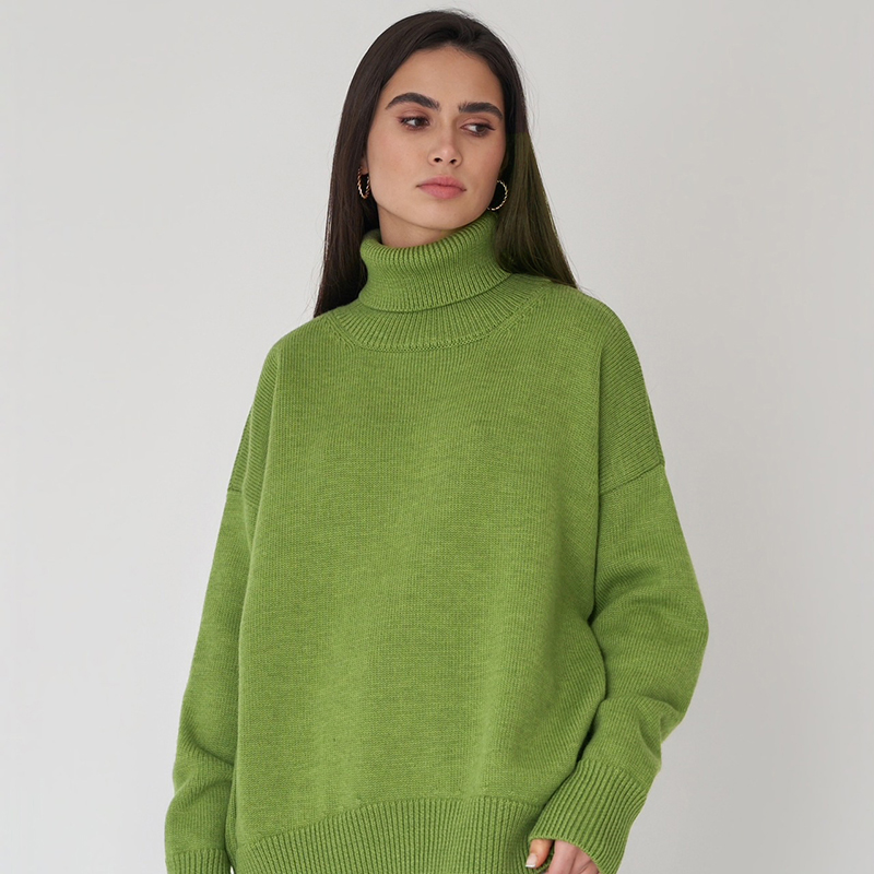 2022 Women Turtleneck Sweater CHIC Autumn Winter Thick Warm Pullover Top Oversized Casual Loose Knitted Jumper Female Pull alx