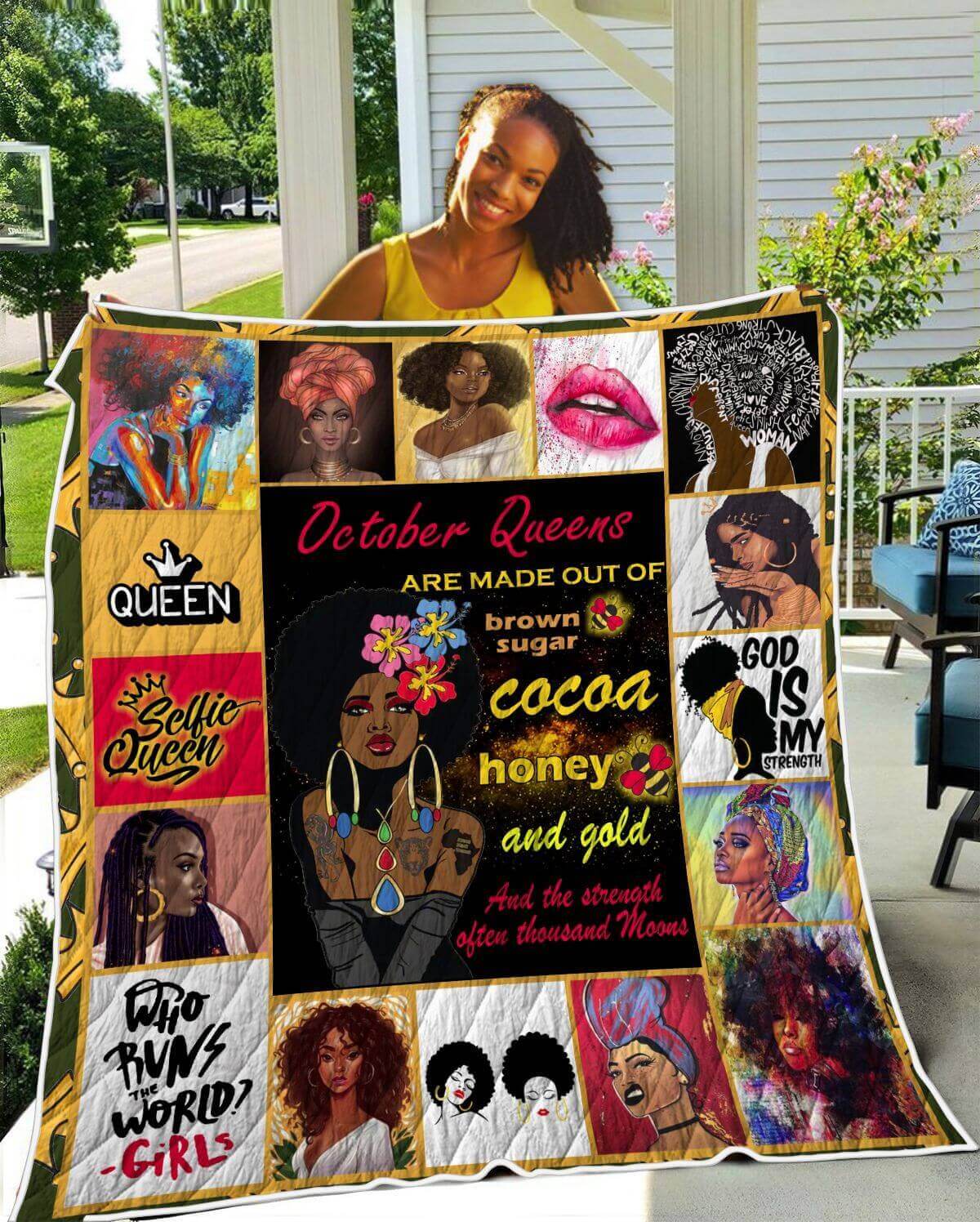 African American Quilts October Queens Cocoa Beautiful Black Afro Lady Afrocentric Themed Gift Idea WBG1178