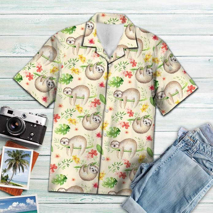 Sloth Leaf Pattern Tropical Hawaii Shirt 131 Aloha Shirts Ha90535