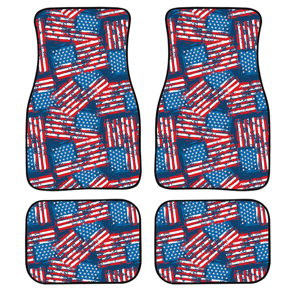 Grunge American Flag Pattern Print Front And Back Car Floor Mats, Front Car Mat