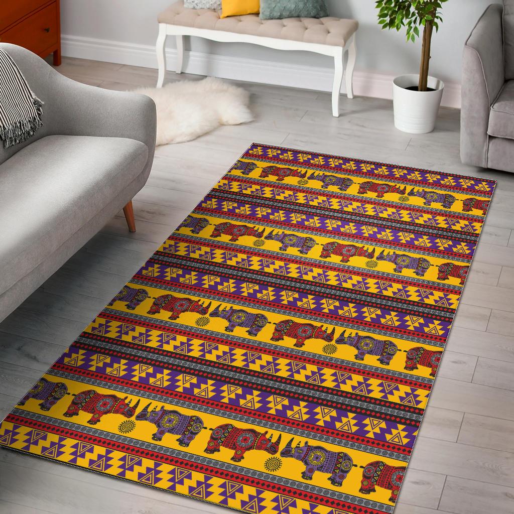 Rhino African Afro Dashiki Adinkra Kente Ethnic Motifs Area Rug