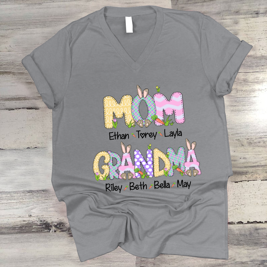 Personalized Mom And Grandma Easter V-Neck