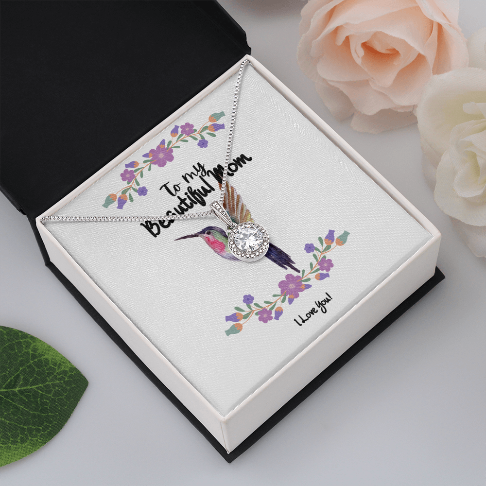 To My Beautiful Mom Hummingbird Purple Flowers I Love You Hope Necklace Gift