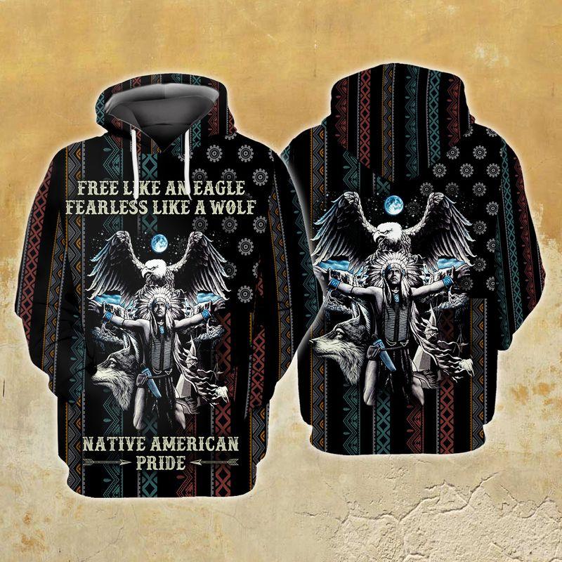 Free Like An Eagle Fearless Like A Wolf Vintage Shirts 3D Hoodie