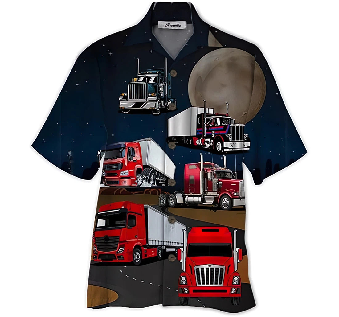 Amazing Truck Driver And Moon Hawaii Button Up Aloha Shirt For Women Ha87664