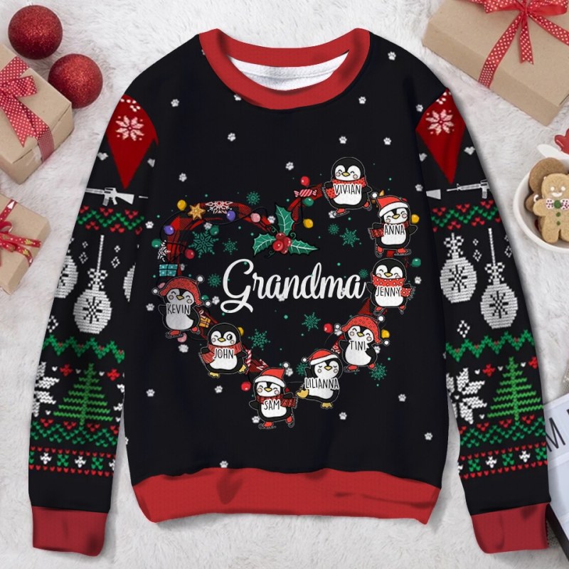 Grandma’S Little Penguins Christmasm Personalized Custom Family Ugly Christmas Sweater, Christmas Gift For Grandma, Grandparents