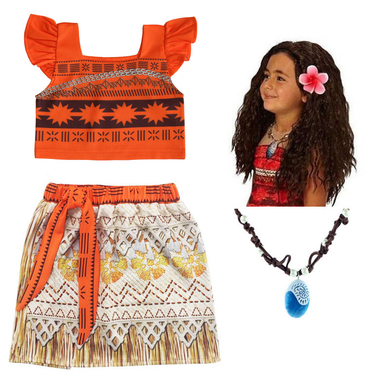 2019 Summer Moana Dress for girls Princess Dresses Kids Party Cosplay Costumes Wig Children Clothing Vaiana necklace clothing alx