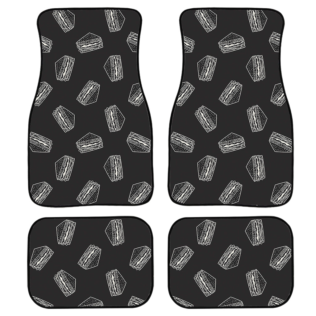 Black Doodle Sandwich Pattern Print Front And Back Car Floor Mats, Front Car Mat