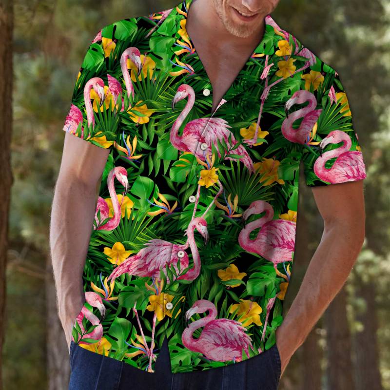 Flamingo Tropical Wild Flower Hawaiian Shirt Ha7035