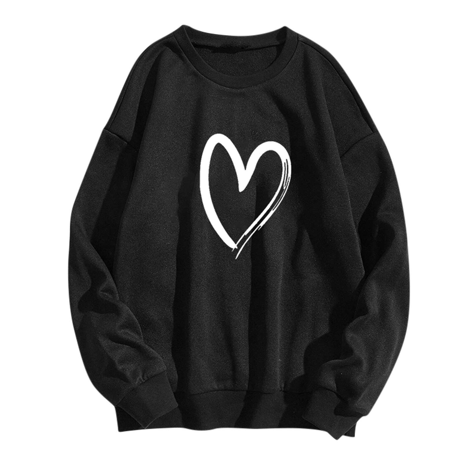 Women’s Heart Shape Printed Sweatshirts Casual O-neck Tops Harajuku Pullovers Street Long Sleeve Clothes Sudadera Mujer Moletom alx