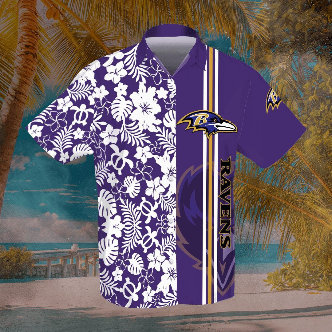 Baltimore Ravens Football Team All Over Print 3D Hawaiian Shirt-Purple-Tph