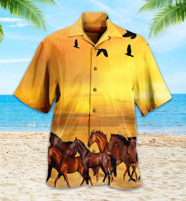 Horse Sunset Orange Hawaii Shirt Ha57604