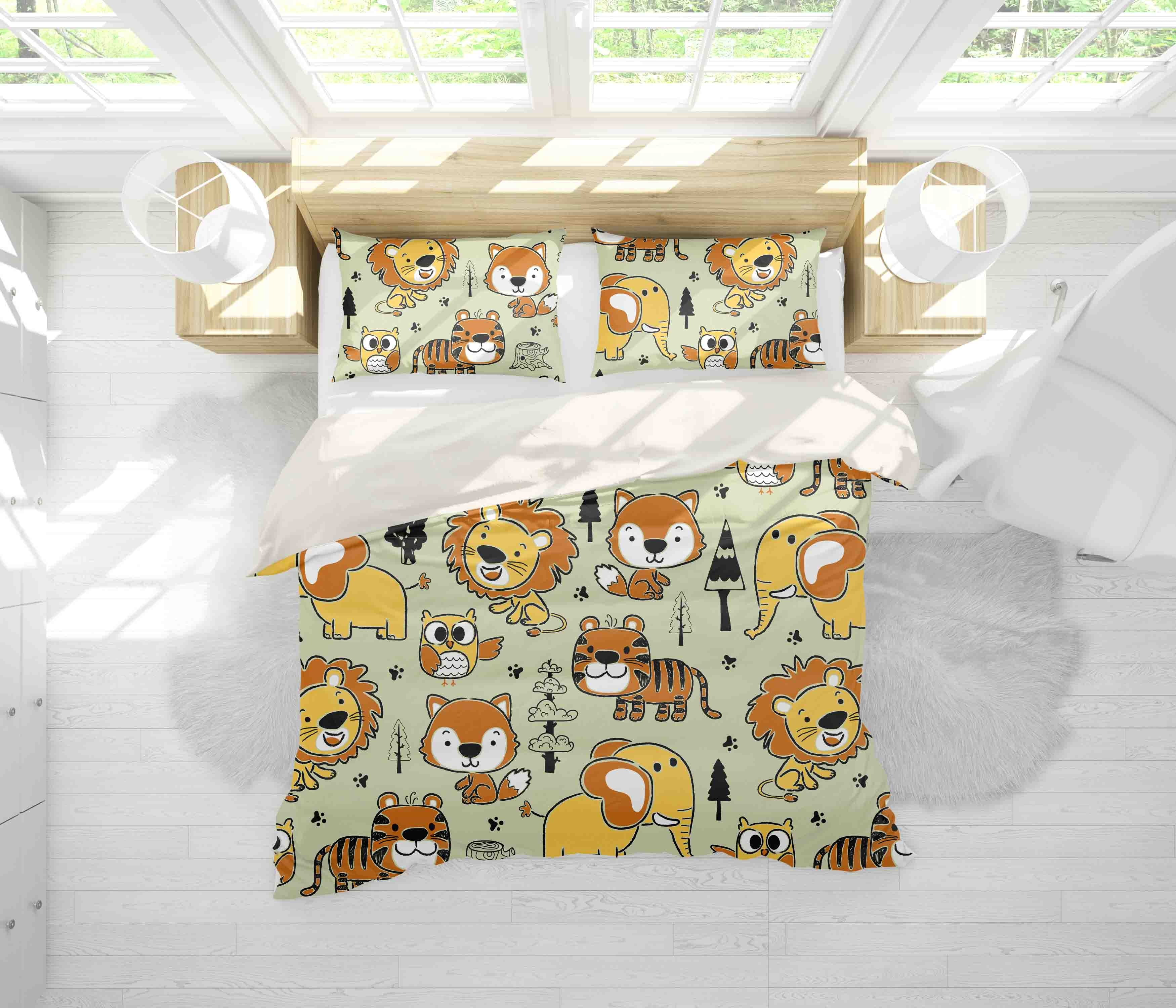 3D Cartoon Tiger Lion Animal Quilt Cover Set Bedding Set Duvet Cover Pillowcases Lxl