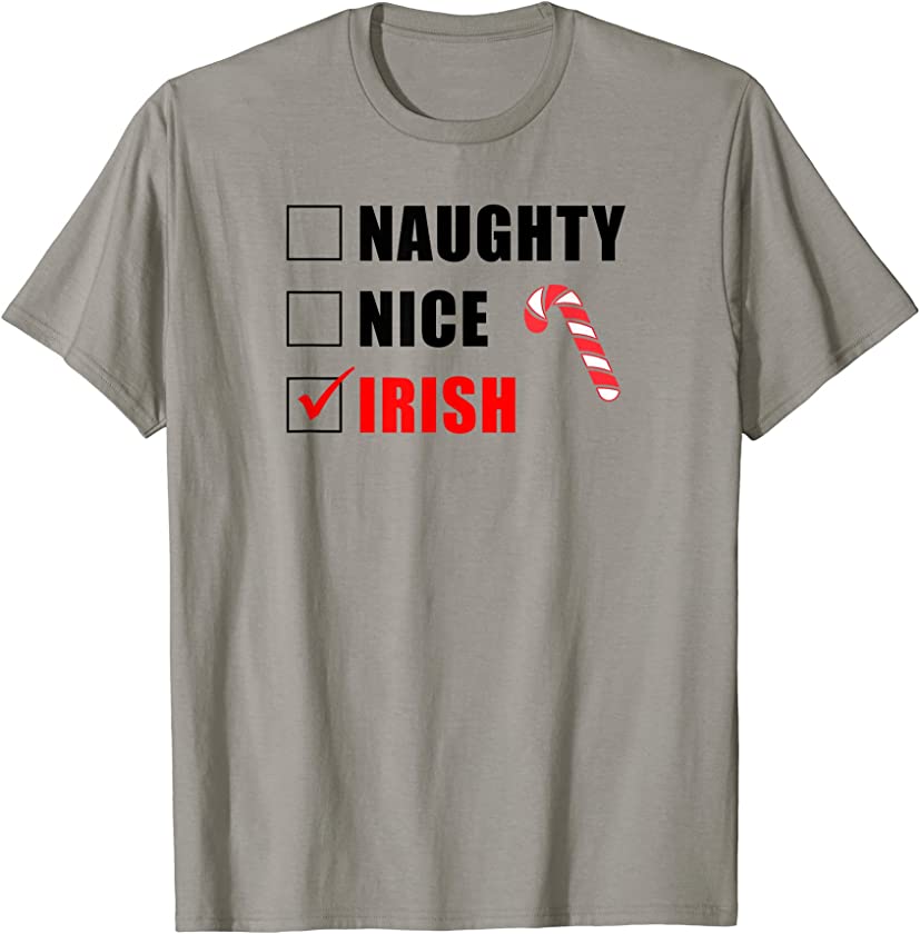 Naughty Nice Irish Candy Cane Christmas Santa List T-Shirt