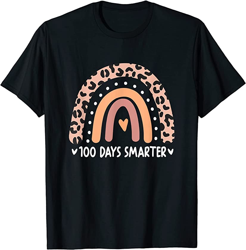 100 Days Smarter School 100th Day of School Rainbow Leopard T-Shirt