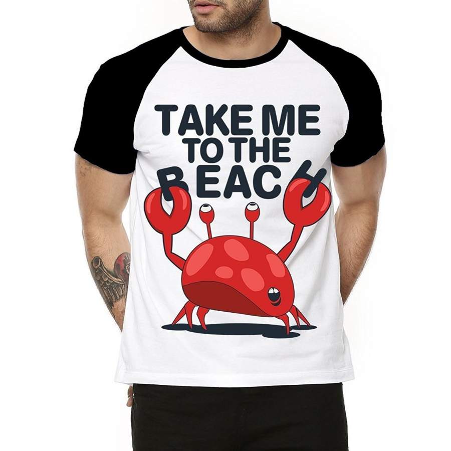 Men’s Summer Fashion T-shirt Take Me To Beach Crab Short Sleeve T-Shirt Men’s Funny T-shirt