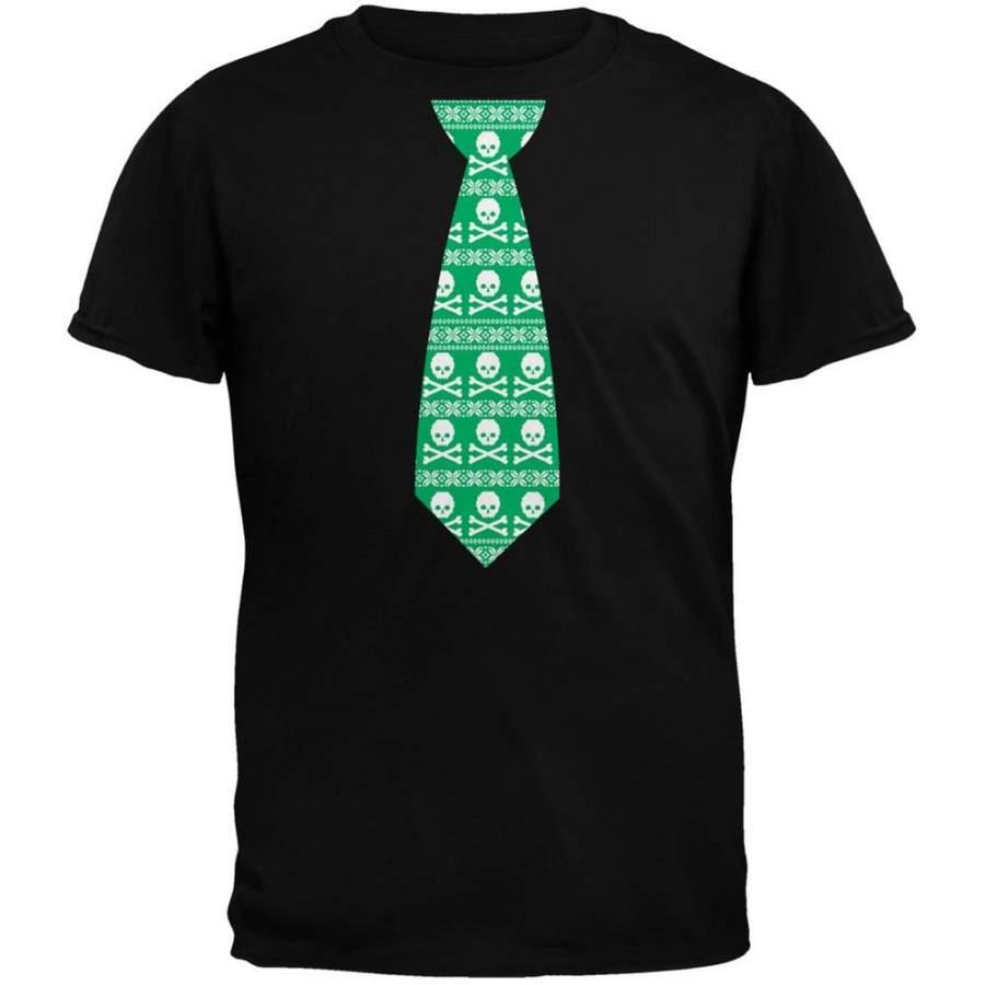 Skull And Crossbones Green Tie Ugly Christmas Sweater Black Youth T-Shirt