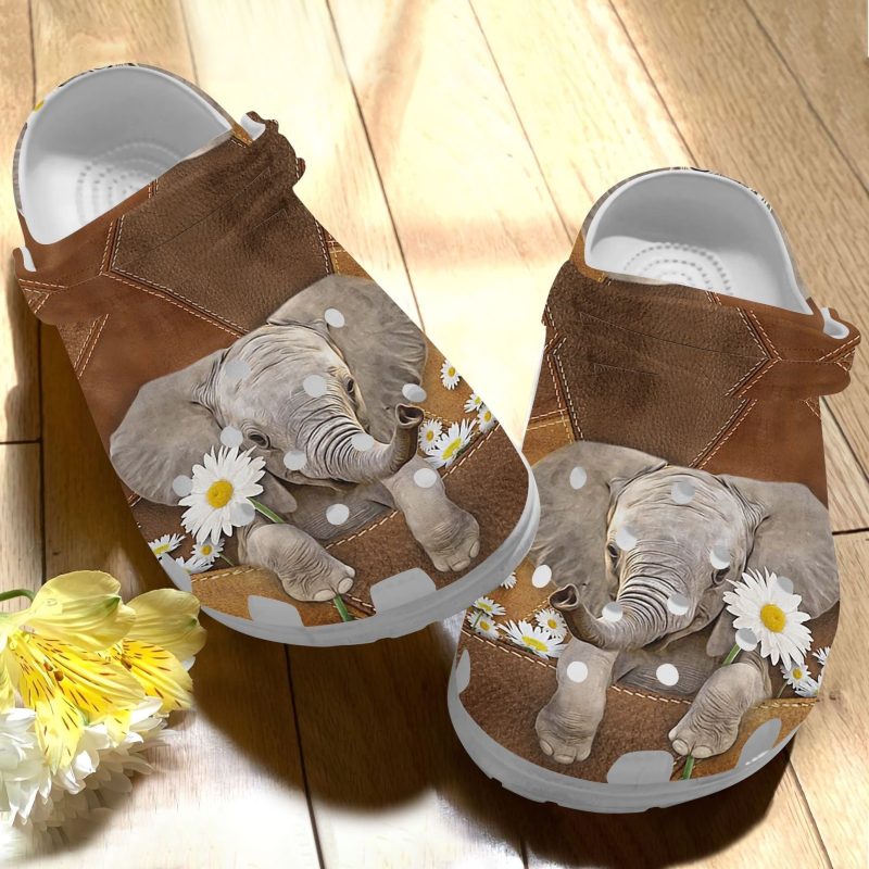 Cute Elephant With Daisy Shoes – Lovely Elephant Crocbland Clog Gift For Boy Girl