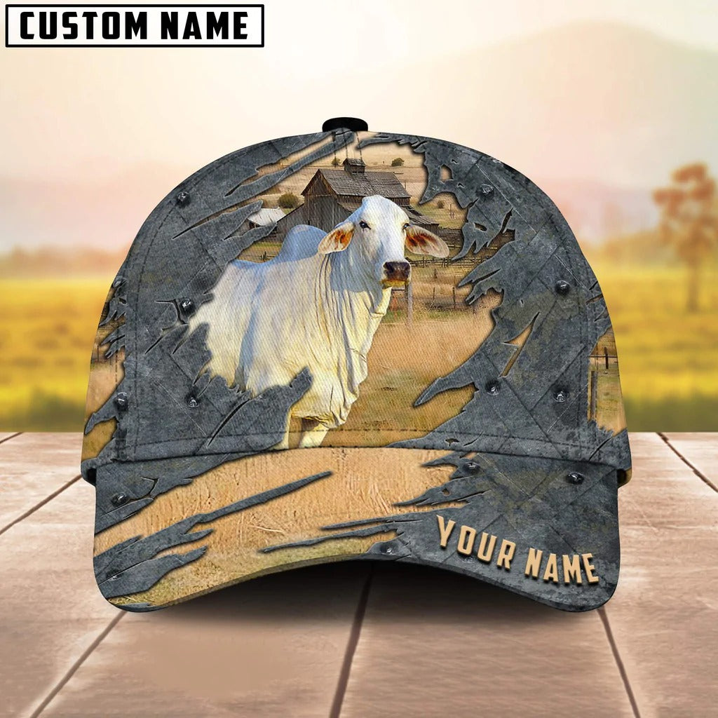 Custom 3D Full Print White Brahman Cap Hat, Baseball Brahman Cap, Farm Baseball Hat