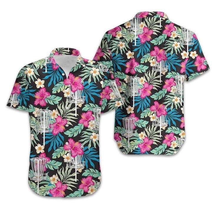 Disc Golf Hibiscus Hawaii Graphic Print Short Sleeve Hawaii Shirt Size S Ha18333