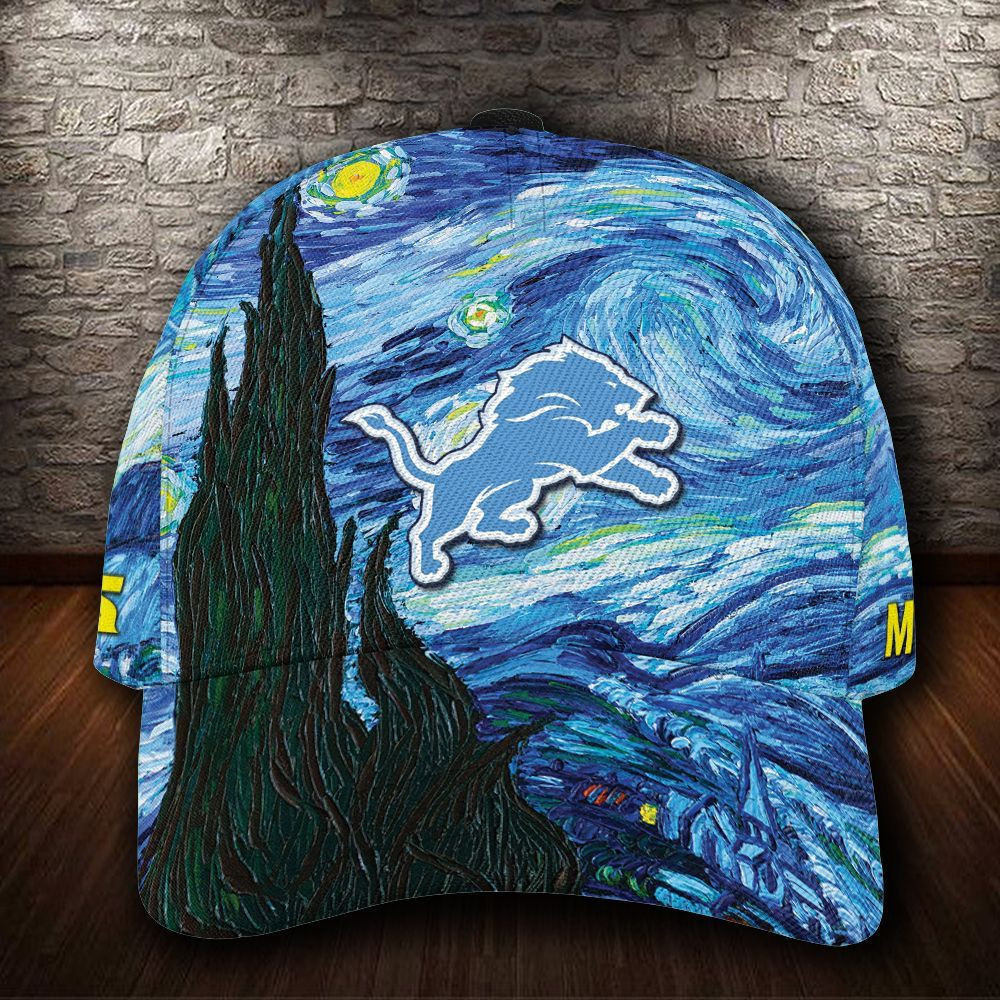 Personalized Detroit Lions Starry Night Van Gogh All Over Print 3D Baseball Cap