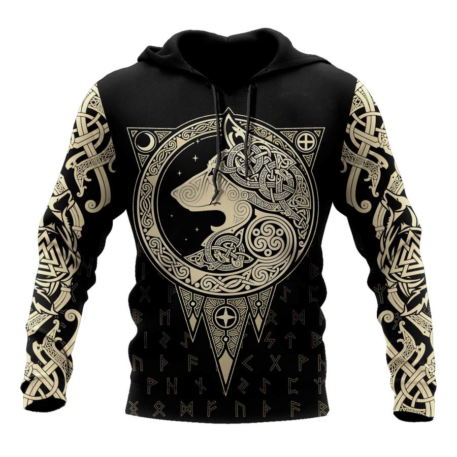 All Over Printed Viking Wolf Hoodie AM092055-MEI