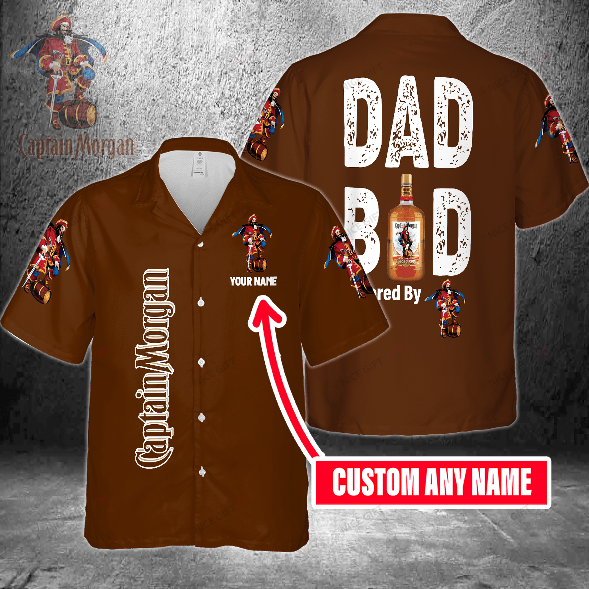 Dad Bod Powered By Captain Morgan Custom Name Hawaiian Shirt 3Hs-S3Z2